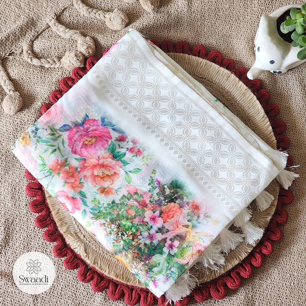 Pushpavali – Floral Printed Organza Saree with Kucchu