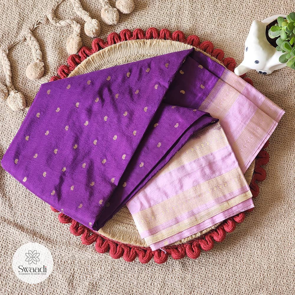 Aamrapali - Purple Georgette Saree with Mango Design and Pink Borders